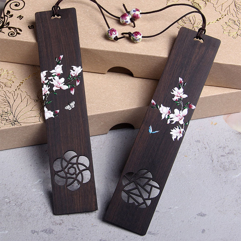 Ebony Wood Butterfly Flower Bookmark for Zen Décor