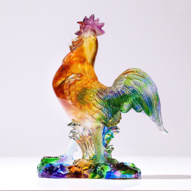 Handmade Liuli Crystal Rooster Zen Decor Art Piece