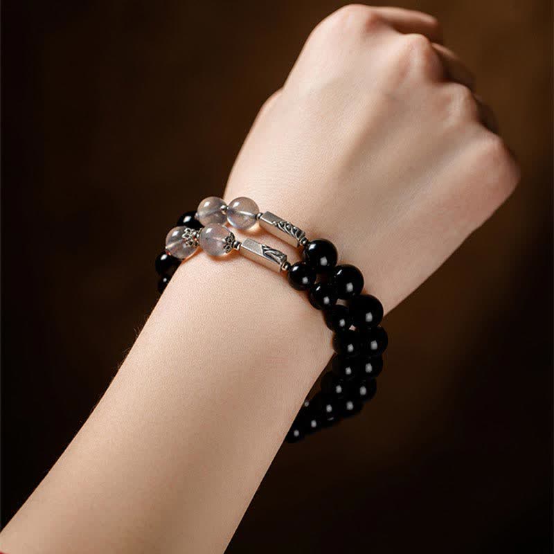 Obsidian Moonstone Couple Bracelet 8mm & 10mm for Strength