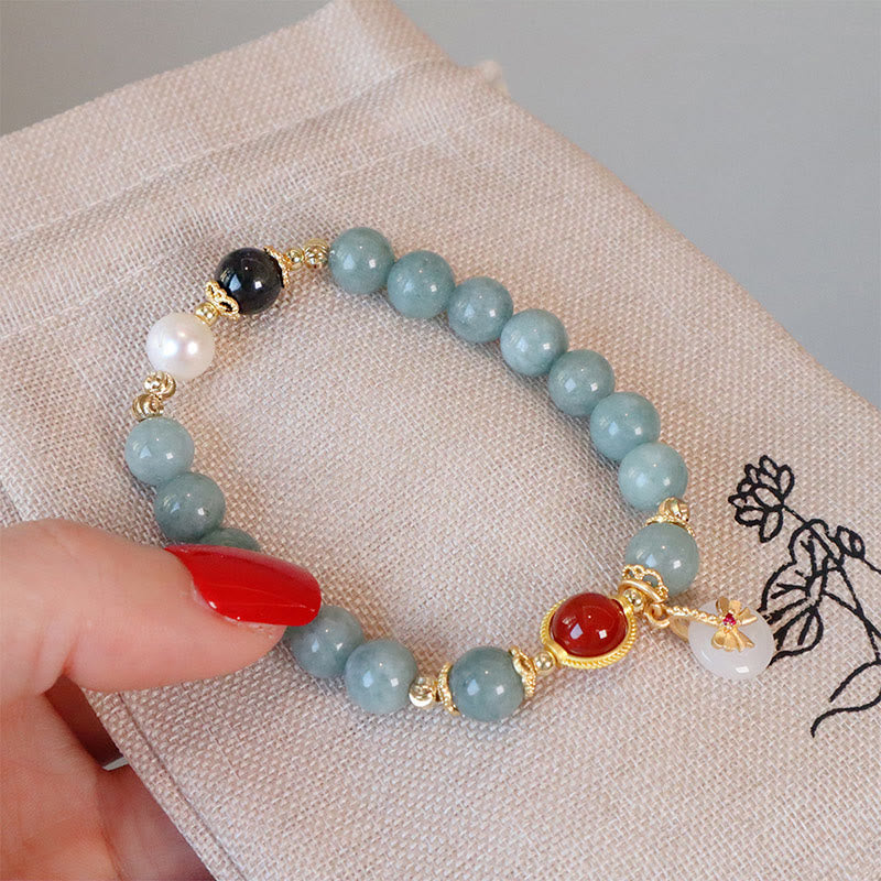 8mm Natural Jade Red Agate Luck Bracelet Bow Tie Design