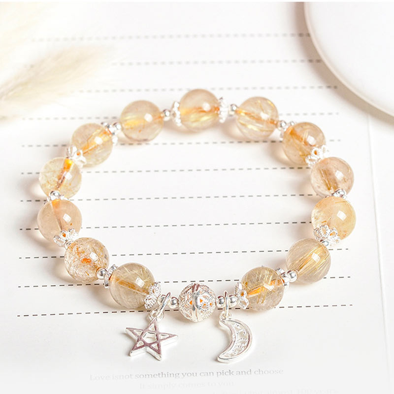 9mm Citrine Bracelet with Moon Star Charm for Happiness