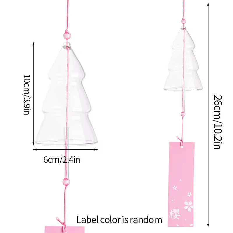 White ceramic Christmas tree ornament with pink tag for Japanese Glass Wind Chime