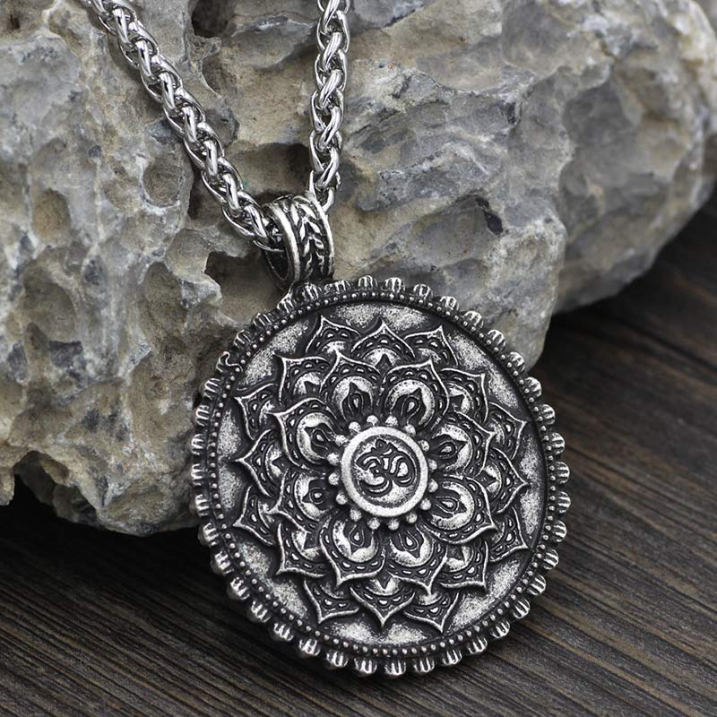 Unisex Electroplated Om Mani Padme Hum Necklace with Lotus Pattern