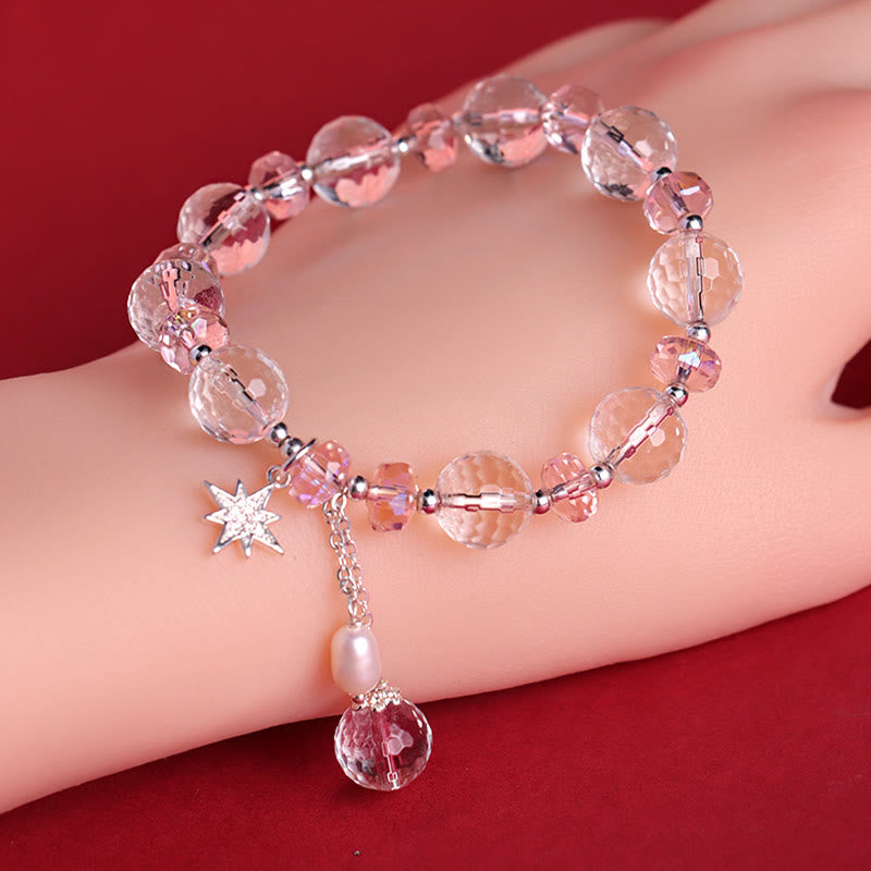 White Crystal and Pink Crystal Protection Star Bracelet