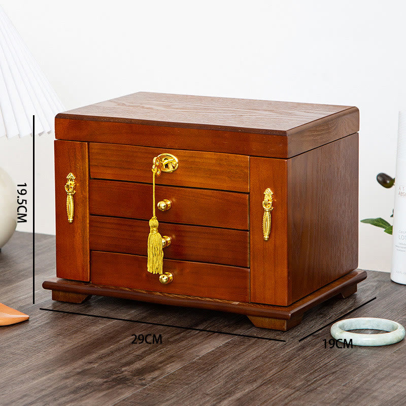 Large Vintage Wooden Jewelry Box with Mirror | Healing Sounds