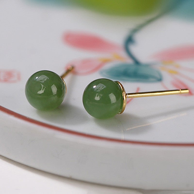 8mm Cyan Jade Sterling Silver Healing Stud Earrings