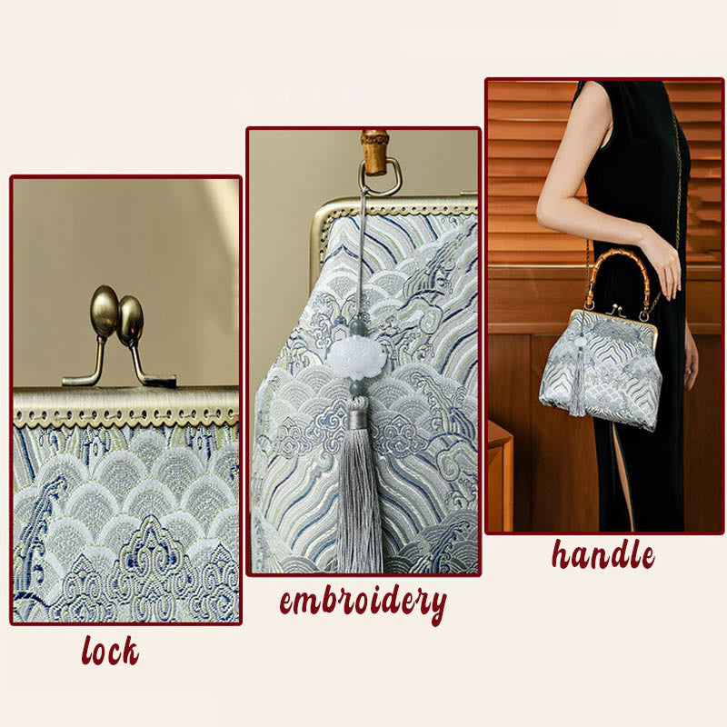 Silver Lines Bamboo Handle Crossbody Bag 26cm