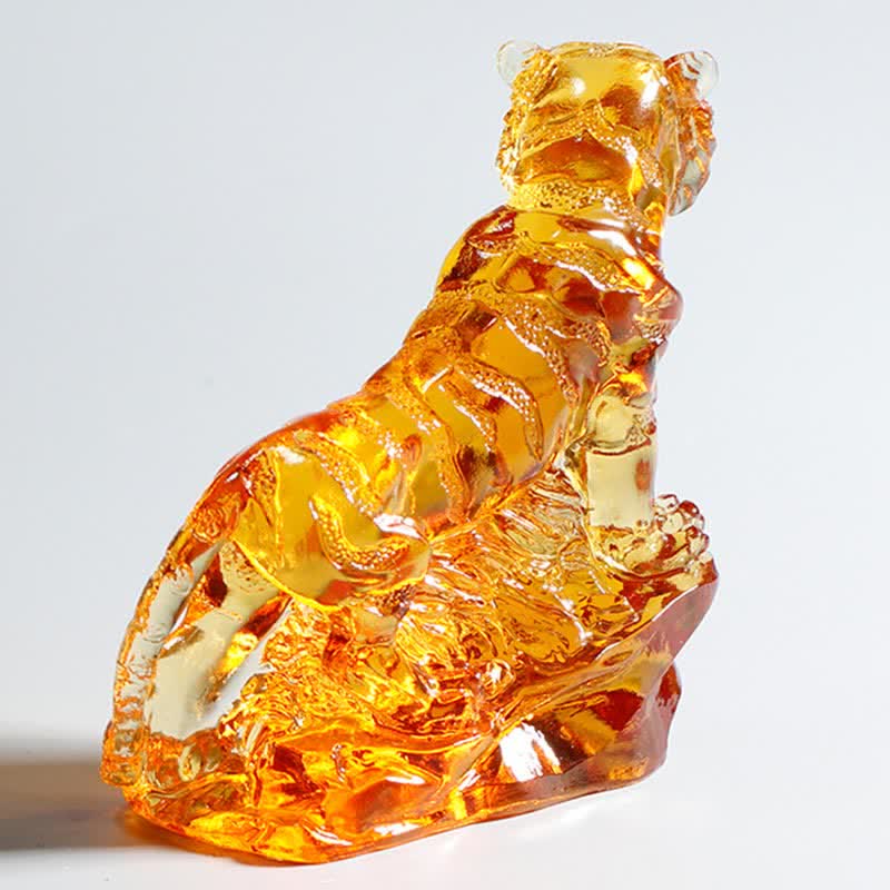 Handmade Liuli Crystal Tiger Art Piece | Protection Decor