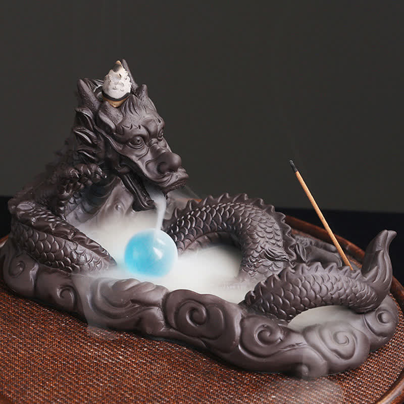 Purple Clay Dragon Incense Burner for Luck & Protection
