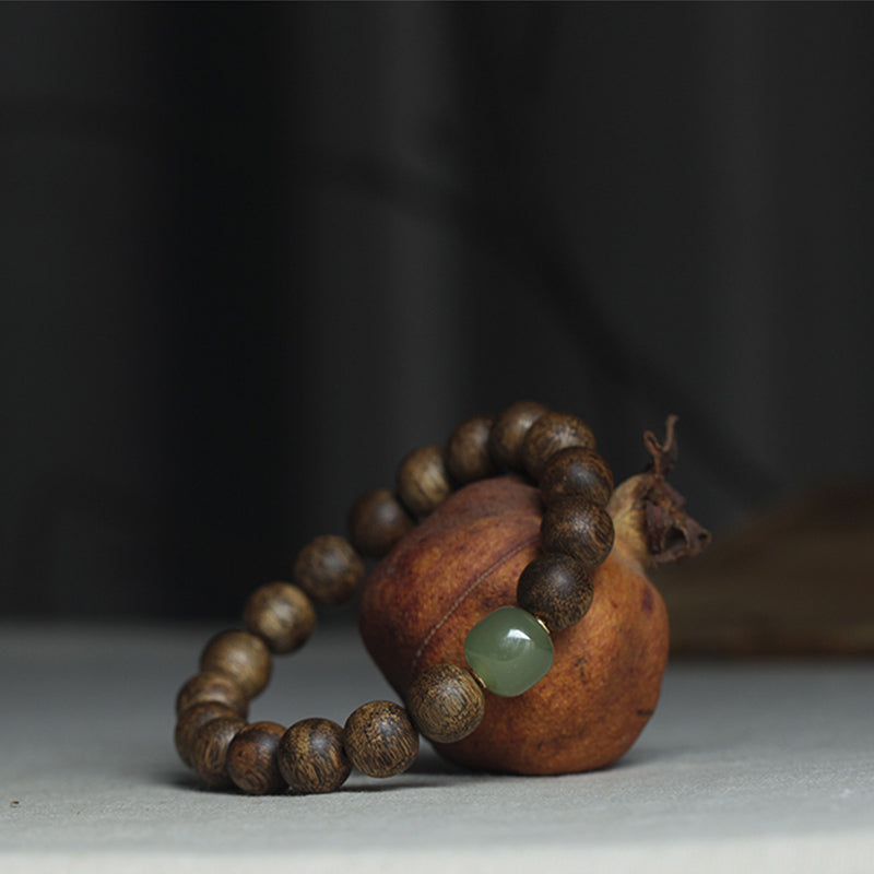 Vietnam Huang Qinan Agarwood & Hetian Jade Peace Bracelet