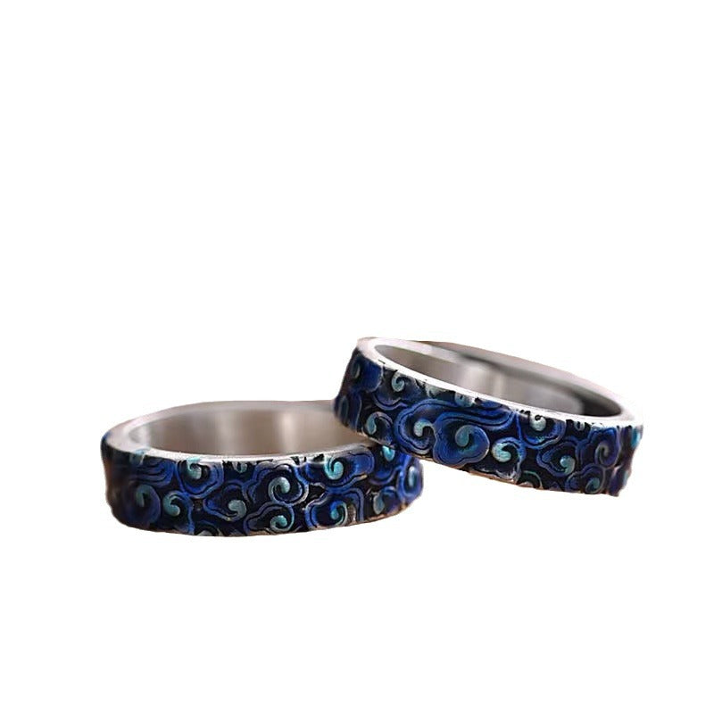 Adjustable Copper Spiritual Ring with Auspicious Clouds Design
