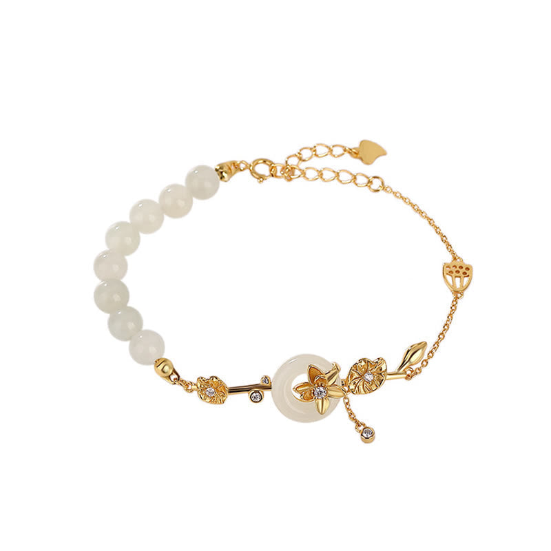 925 Sterling Silver Hetian Jade Peace Buckle Bracelet
