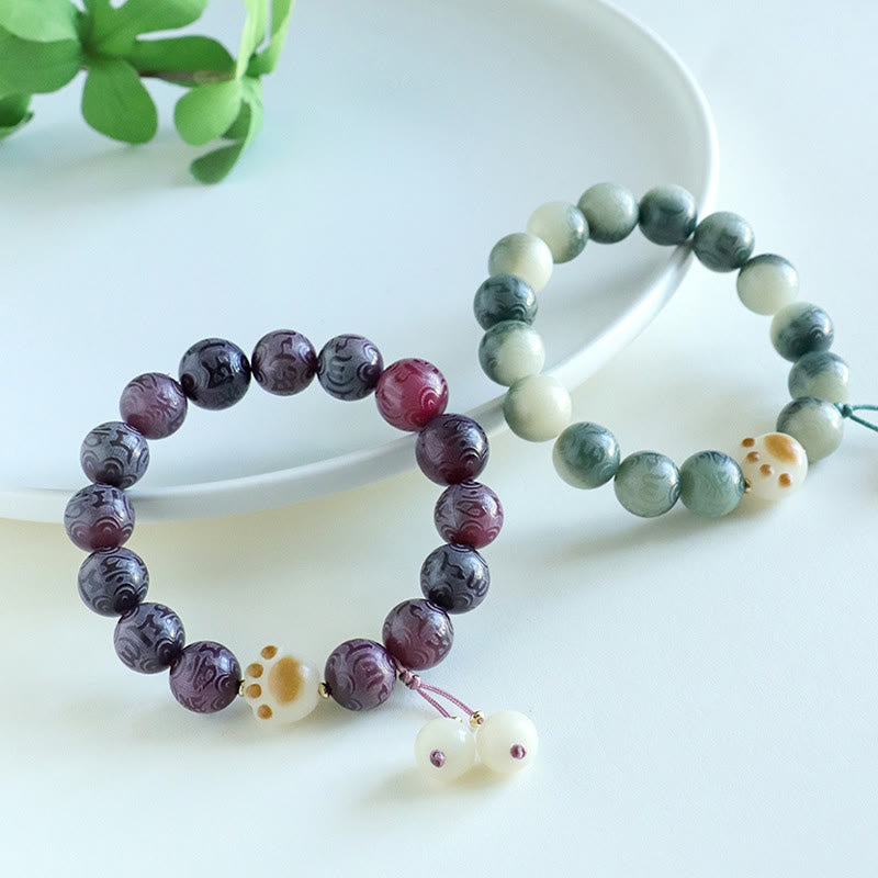 Om Mani Padme Hum Bodhi Seed Carved Bracelet 12mm Beads