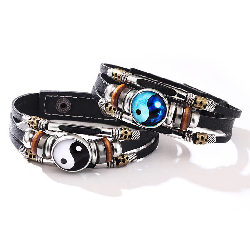 Unisex Yin Yang Leather Balance Bracelet 21.5cm