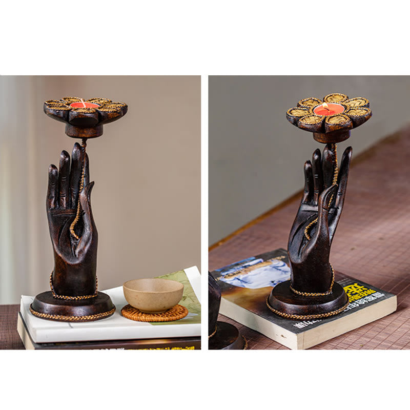 Wooden Hand Pattern Candle Holder | Spiritual Home Accent
