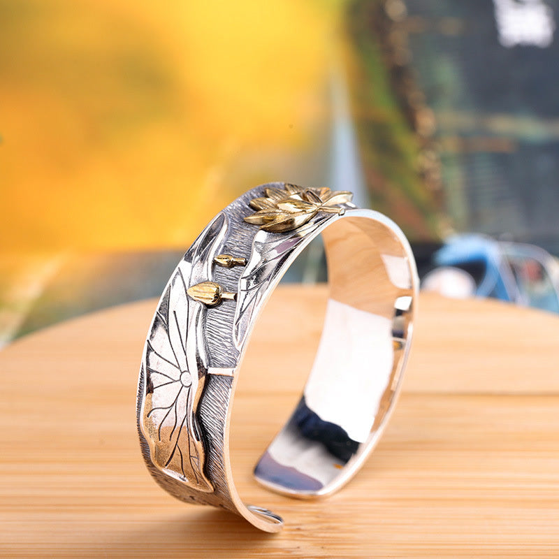 Lotus Flower Calm Bracelet in 925 Sterling Silver Adjustable