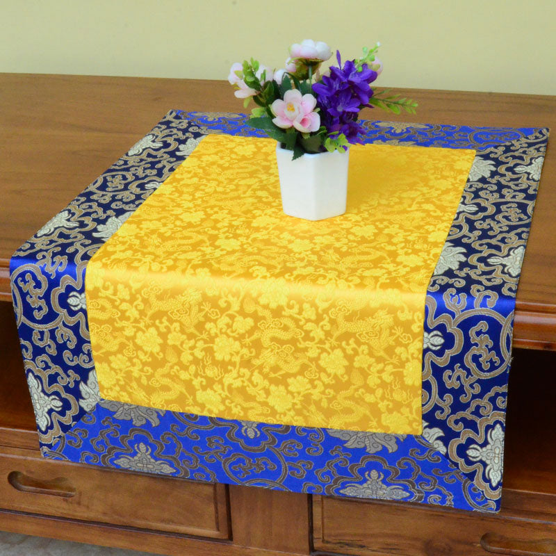 Brocade Prayer Altar Table Runner with Dragon & Vajra Symbols