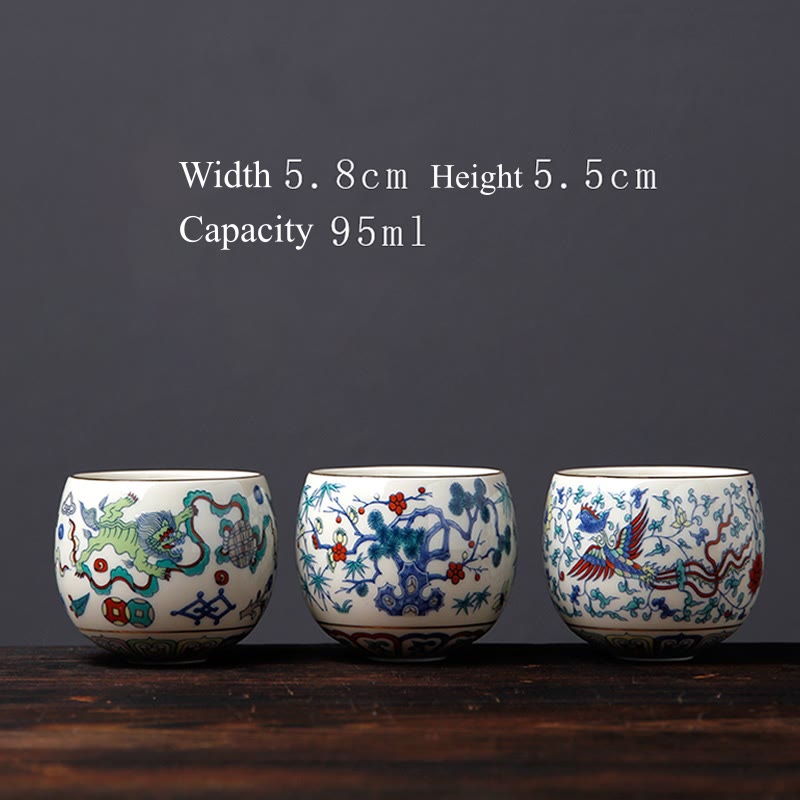 Vintage Ceramic Teacup with Plum Blossom Pine Bamboo Motifs