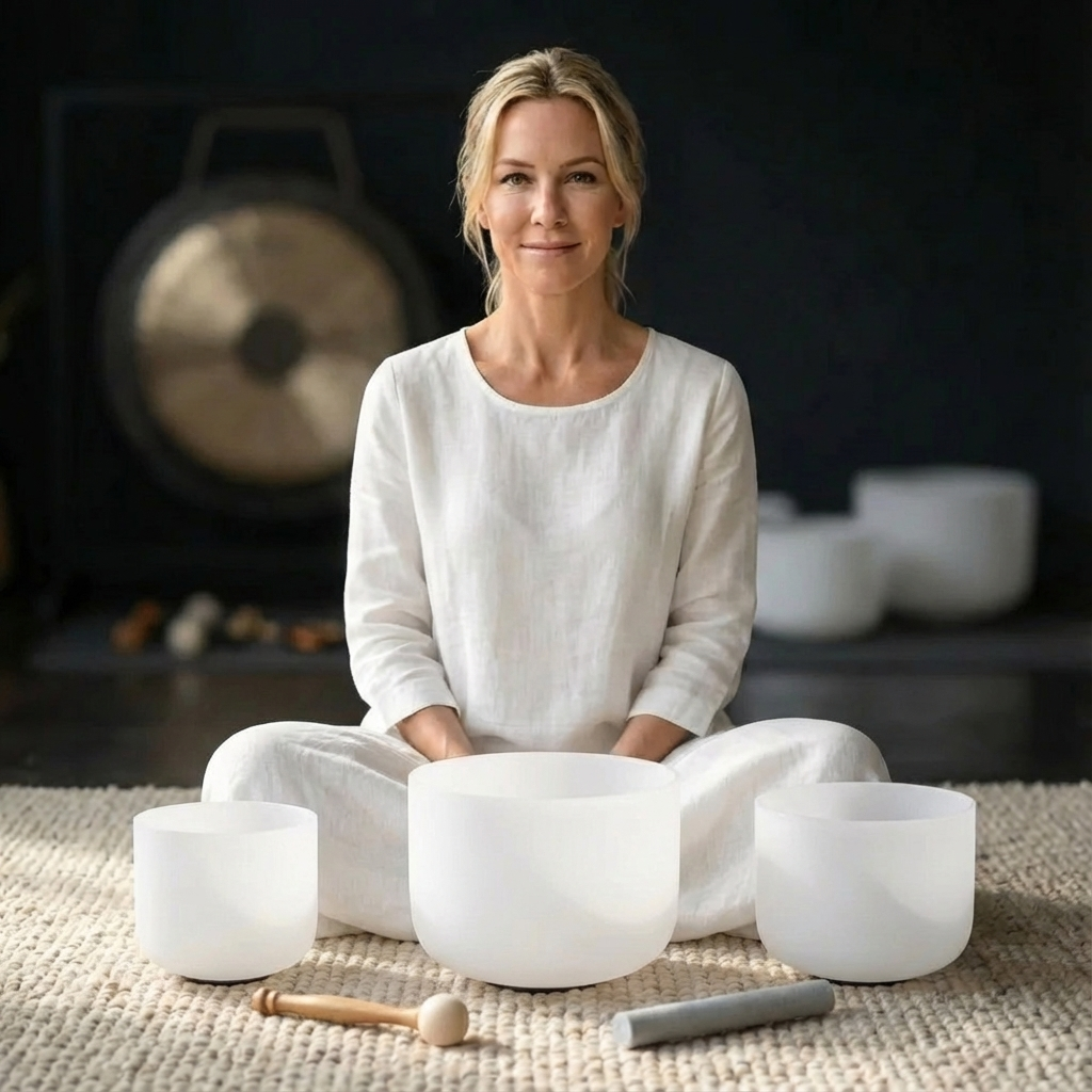 8"A 10"E 12"C Frosted Quartz Crystal Singing Bowl Set