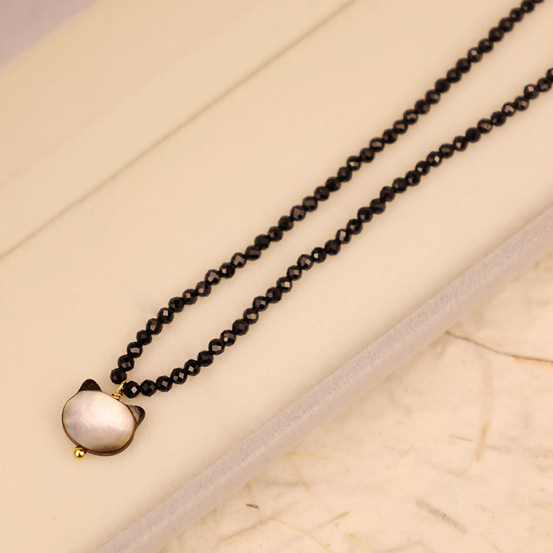 Black Spinel Cat Motivate Choker Necklace 38cm