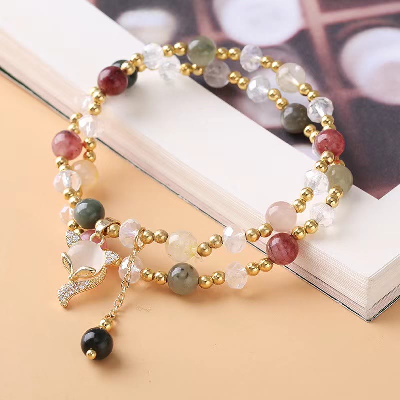 Multicolored Rutilated Quartz Spiritual Protection Double Wrap Bracelet