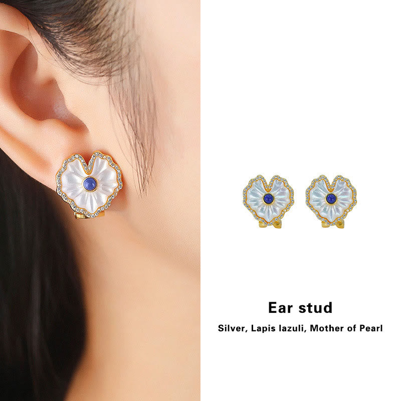 925 Sterling Silver Spiritual Necklace Set with Tridacna Red Agate Lazurite