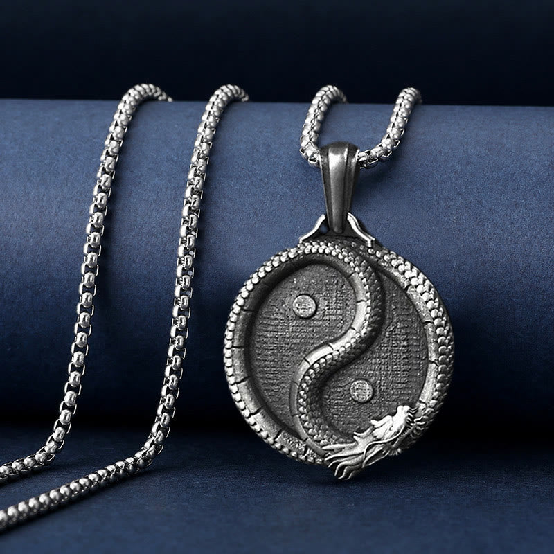 Pure Tin Yin Yang Dragon Necklace Pendant | Luck & Strength