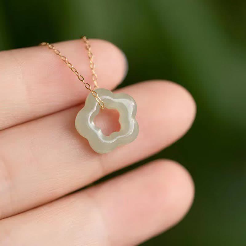 Dainty Cyan Hetian Jade Luck Floral Necklace Pendant