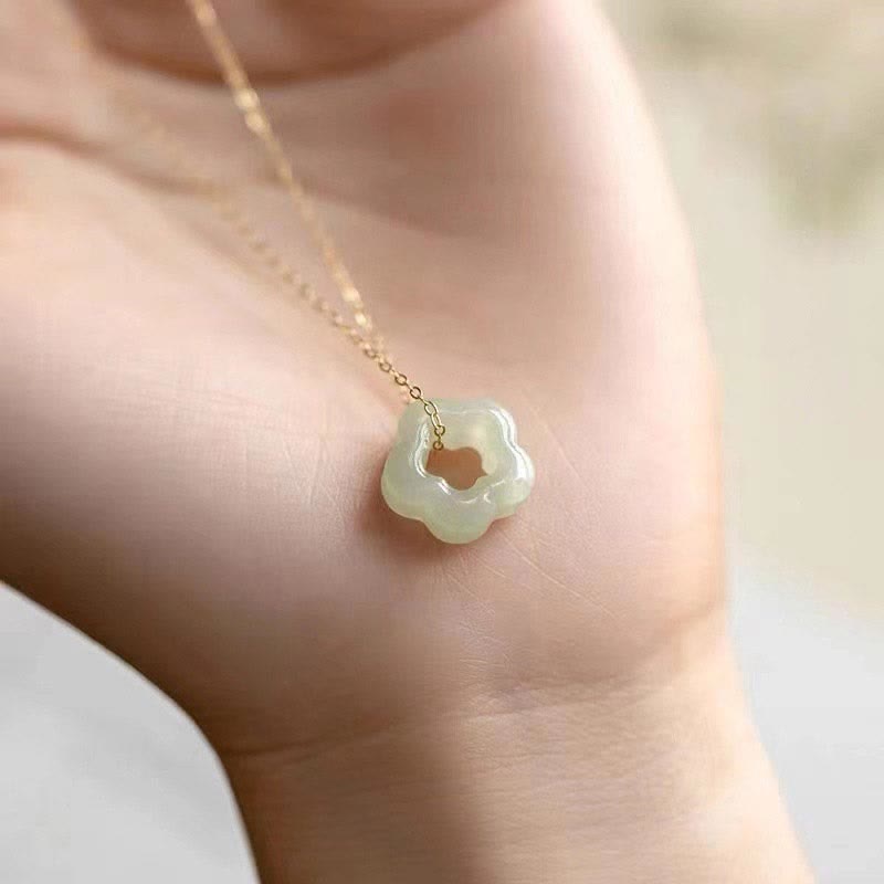 Dainty Cyan Hetian Jade Luck Floral Necklace Pendant