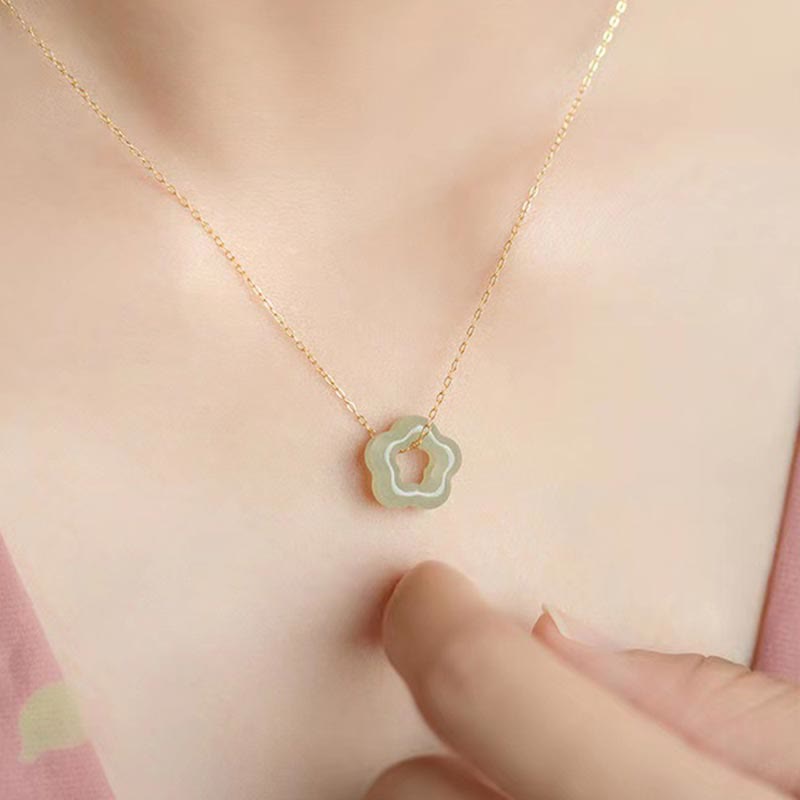 Dainty Cyan Hetian Jade Luck Floral Necklace Pendant