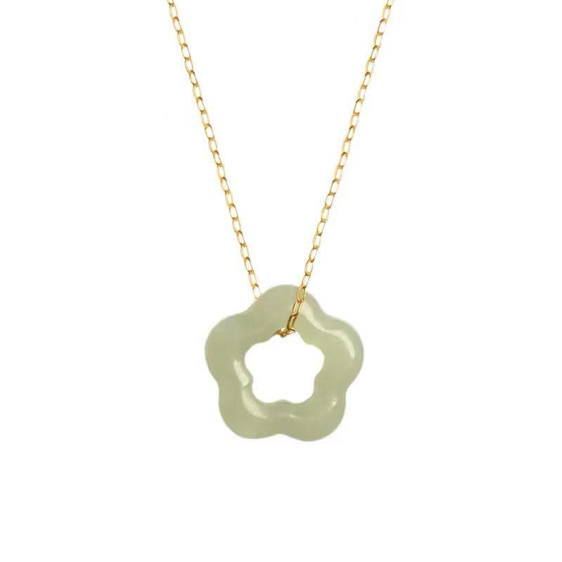 Dainty Cyan Hetian Jade Luck Floral Necklace Pendant