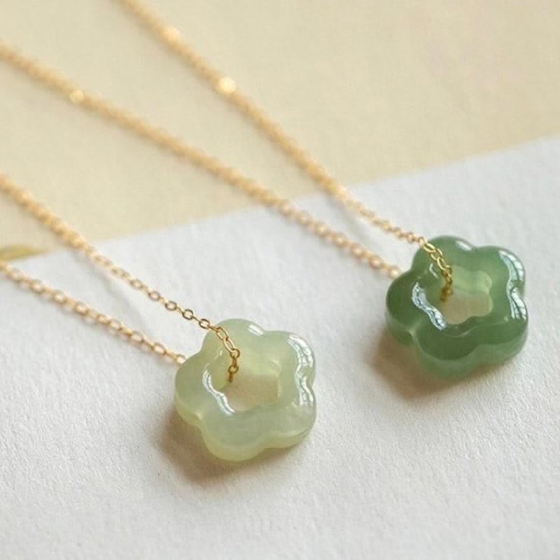 Dainty Cyan Hetian Jade Luck Floral Necklace Pendant