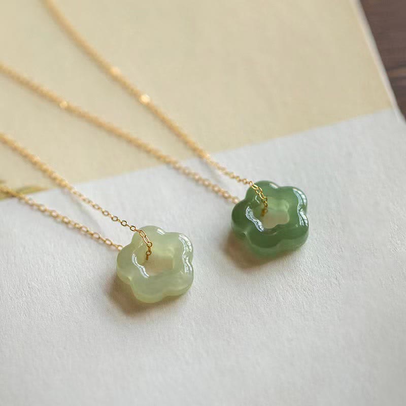 Dainty Cyan Hetian Jade Luck Floral Necklace Pendant
