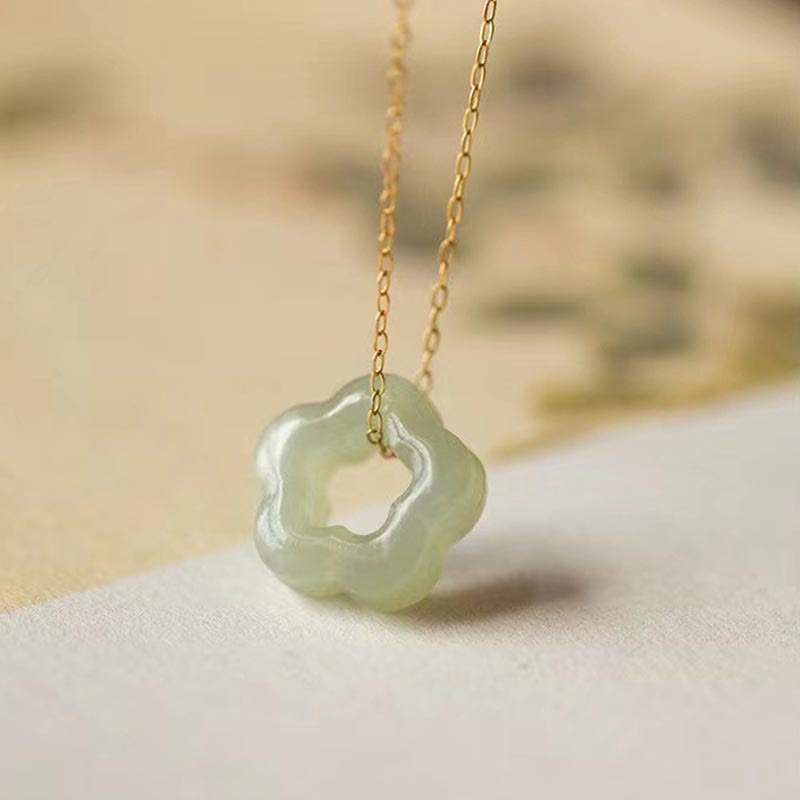 Dainty Cyan Hetian Jade Luck Floral Necklace Pendant