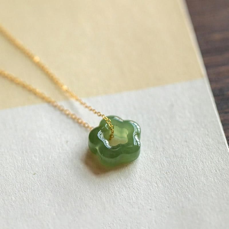 Dainty Cyan Hetian Jade Luck Floral Necklace Pendant
