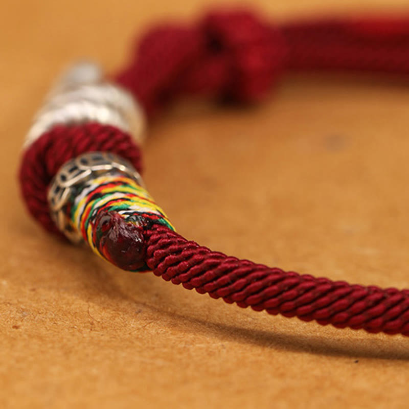 Dark Red 14-17cm Sterling Silver Snake Coin Red String Bracelet