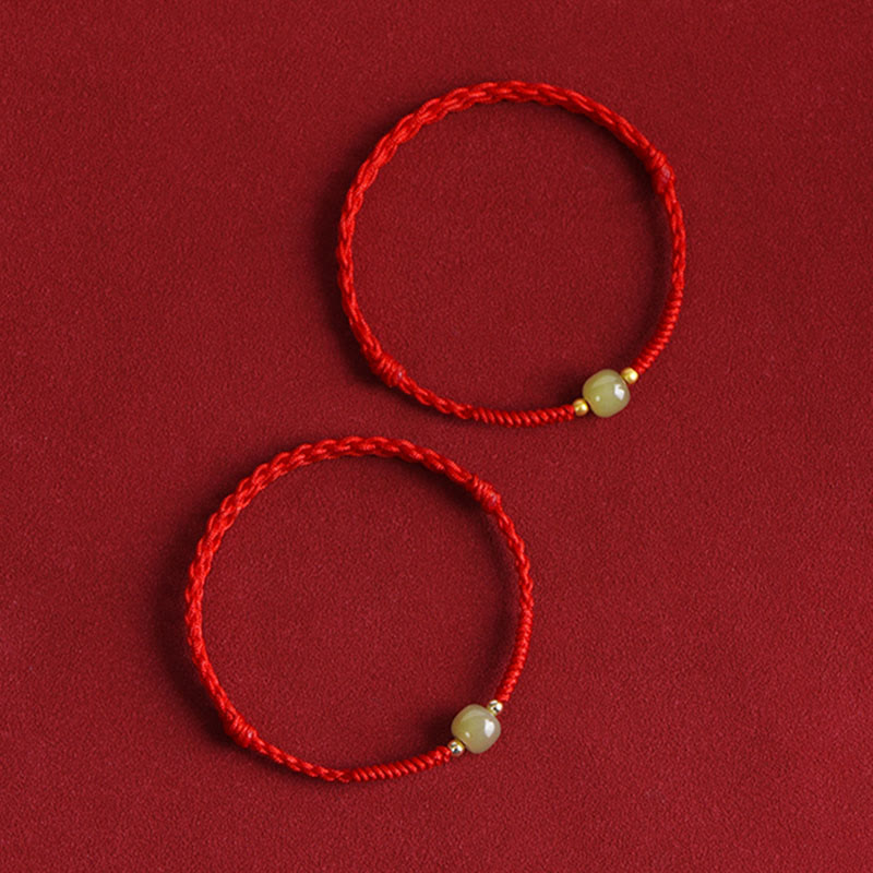 Dark Red Hetian Jade 999 Gold Protection Bracelet Anklet