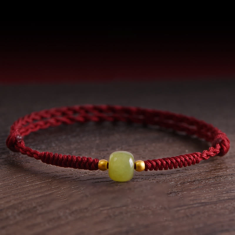 Dark Red Hetian Jade 999 Gold Protection Bracelet Anklet