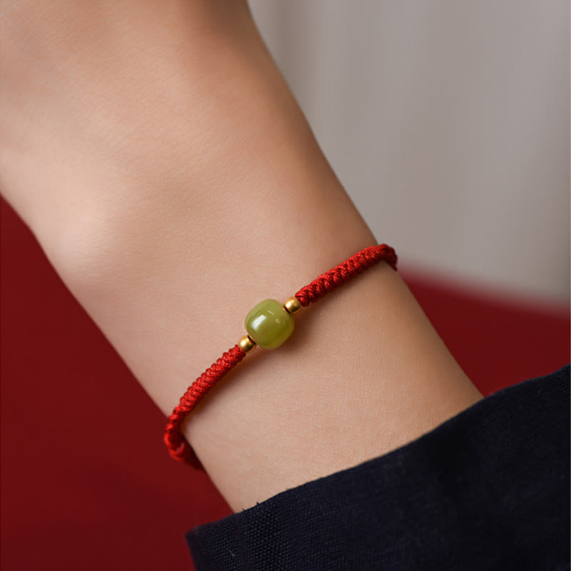 Dark Red Hetian Jade 999 Gold Protection Bracelet Anklet
