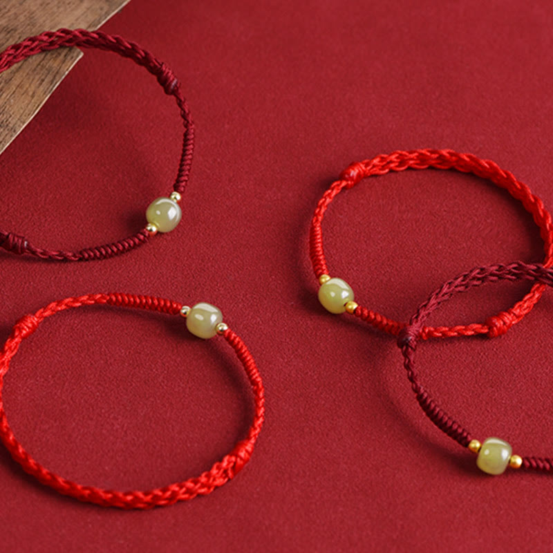 Dark Red Hetian Jade 999 Gold Protection Bracelet Anklet