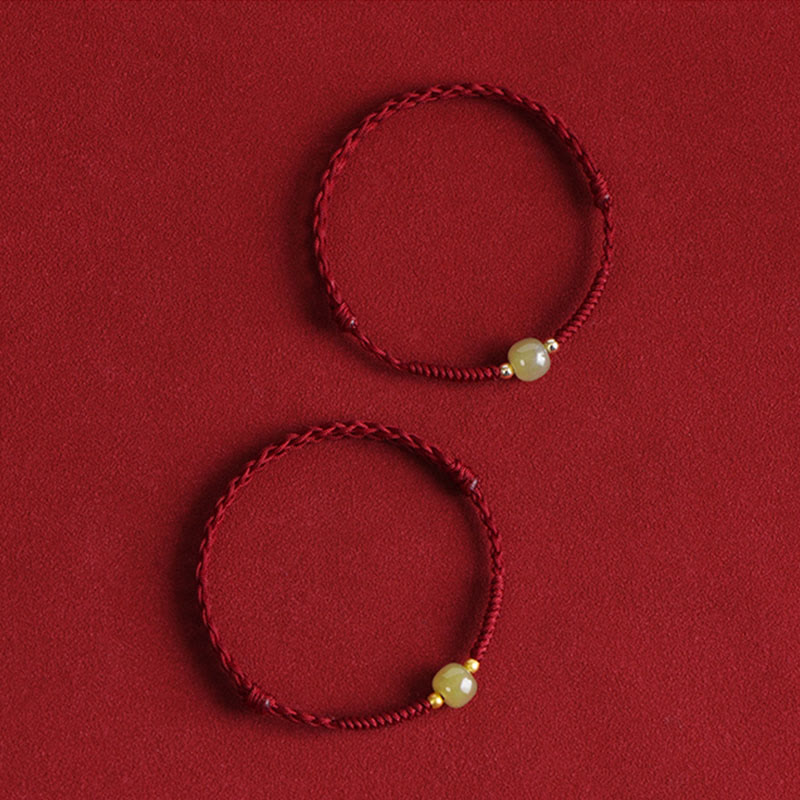Dark Red Hetian Jade 999 Gold Protection Bracelet Anklet
