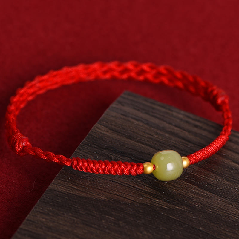 Dark Red Hetian Jade 999 Gold Protection Bracelet Anklet