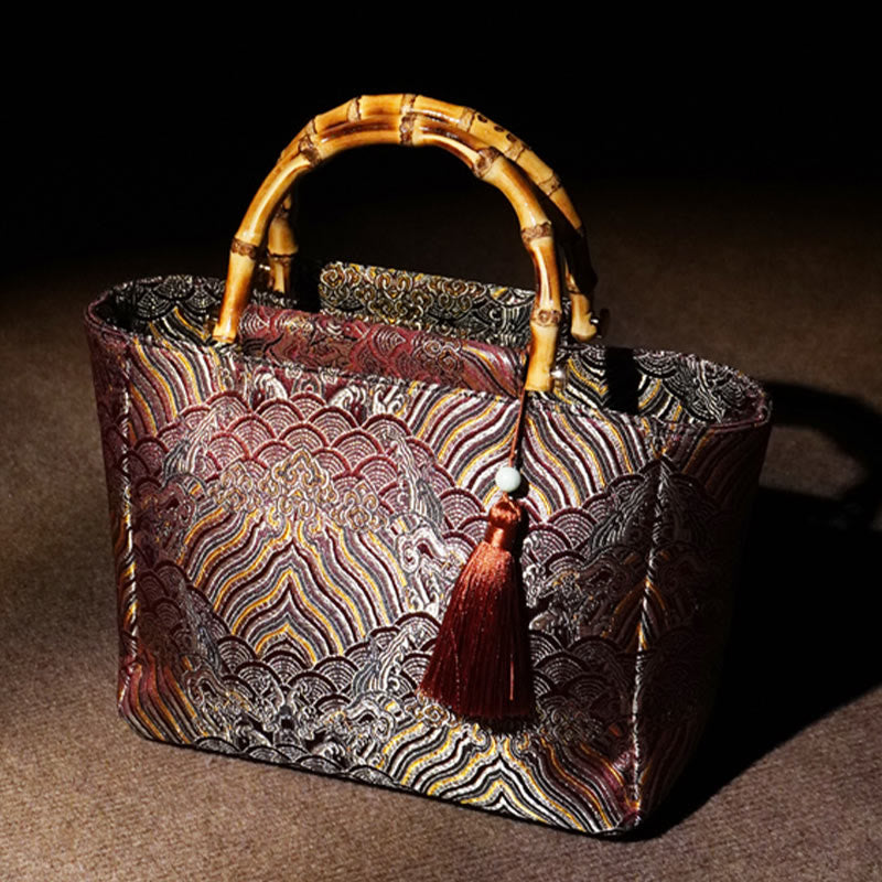 DarkMagenta Spiritual Jewelry Bamboo Handle Bead Tassel Bag