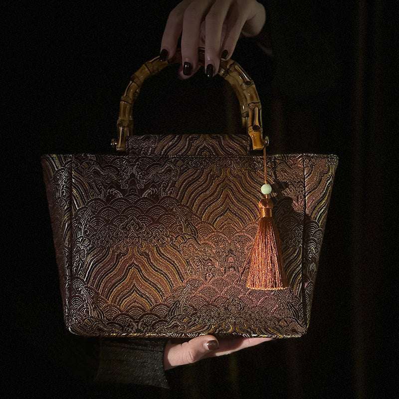 DarkMagenta Spiritual Jewelry Bamboo Handle Bead Tassel Bag