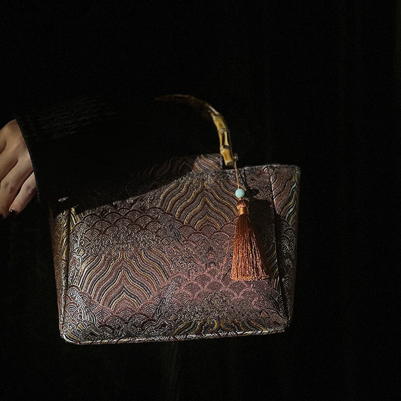 DarkMagenta Spiritual Jewelry Bamboo Handle Bead Tassel Bag