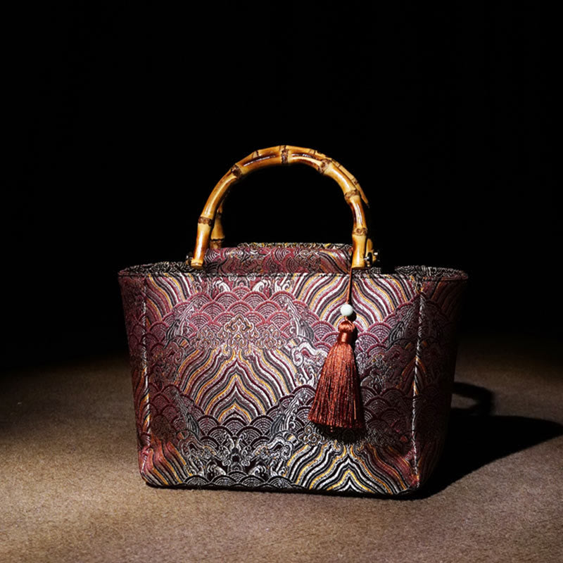 DarkMagenta Spiritual Jewelry Bamboo Handle Bead Tassel Bag