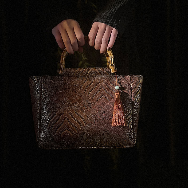 DarkMagenta Spiritual Jewelry Bamboo Handle Bead Tassel Bag