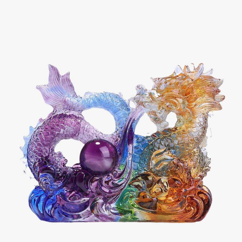 Handmade Liuli Dragon Crystal Art Piece for Protection