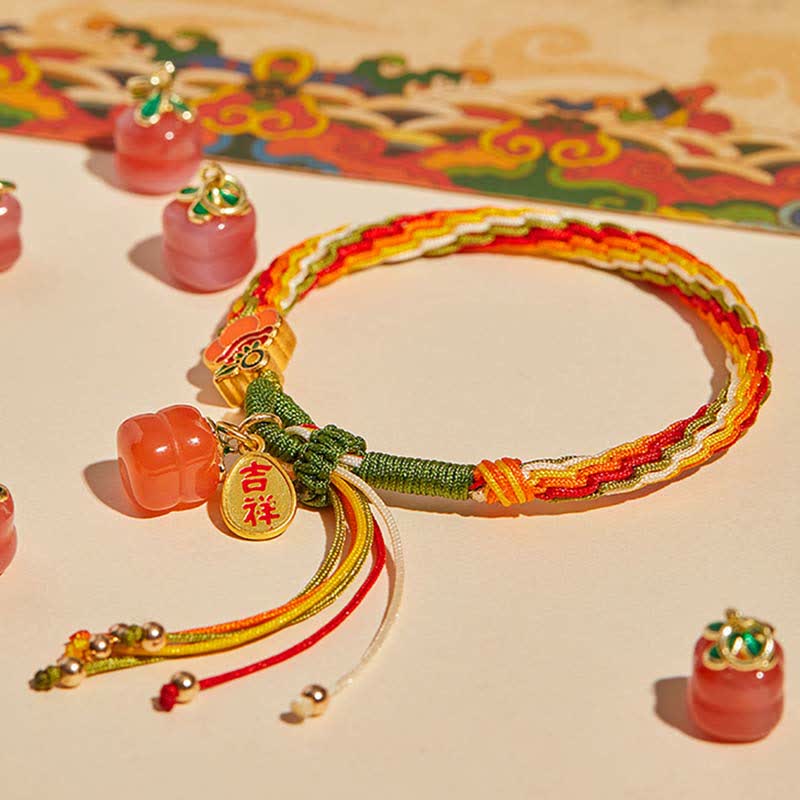 Persimmon Red Agate Reincarnation Knot String Bracelet