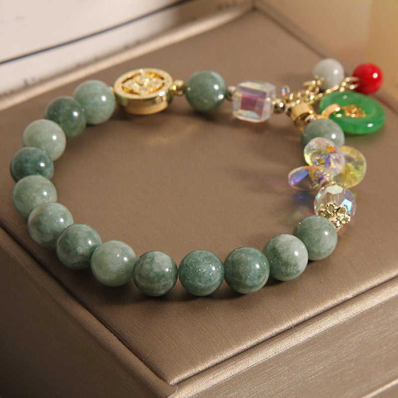8mm Strawberry Quartz Jade Fu Blessing Healing Bracelet